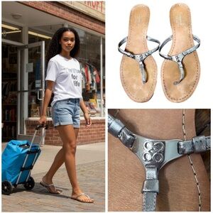 Coach Rachal Sandals thong style silver leather with metal silver coach logo. 7